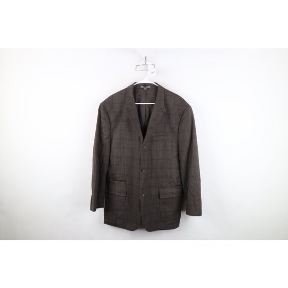 Johnston & Murphy Mens XL 3 Button Suit Coat Blazer Jacket Coat Brown Plaid